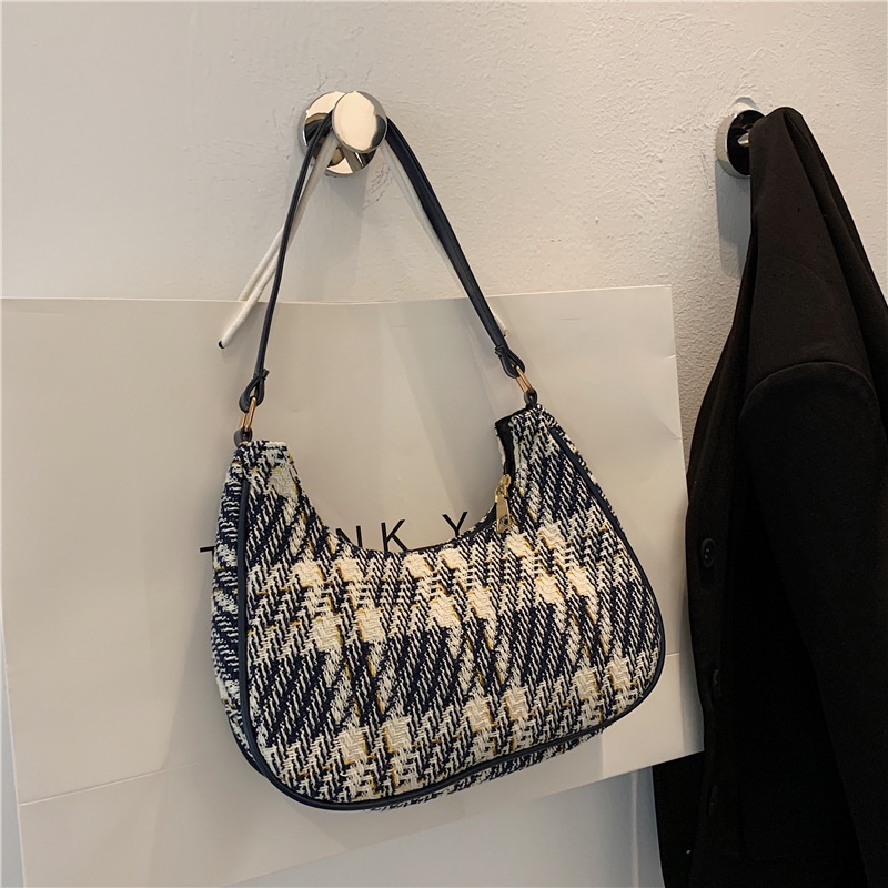 Túi đeo vai họa tiết caro đơn giản kiểu Tây thời trang