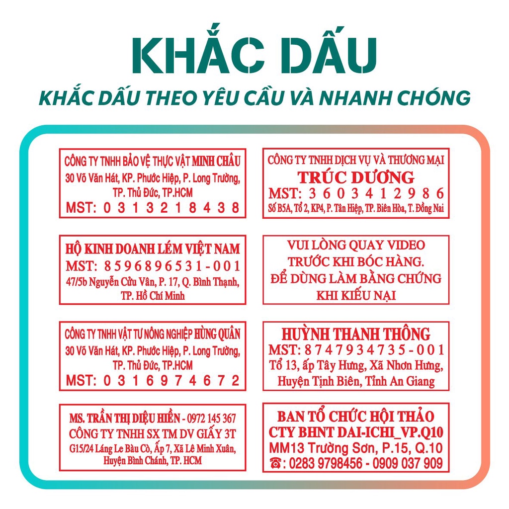 Khắc Con Dấu Rõ Đẹp , Mộc Tên Theo Yêu Cầu Chính Hãng, Dấu Vuông 3 - 4 Dòng Shiny S854, S224, TDstamp T414 - 58x22mm