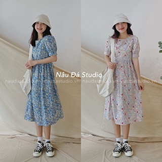 Đầm/váy babydoll hoa nhí vintage - nâu đá studio.