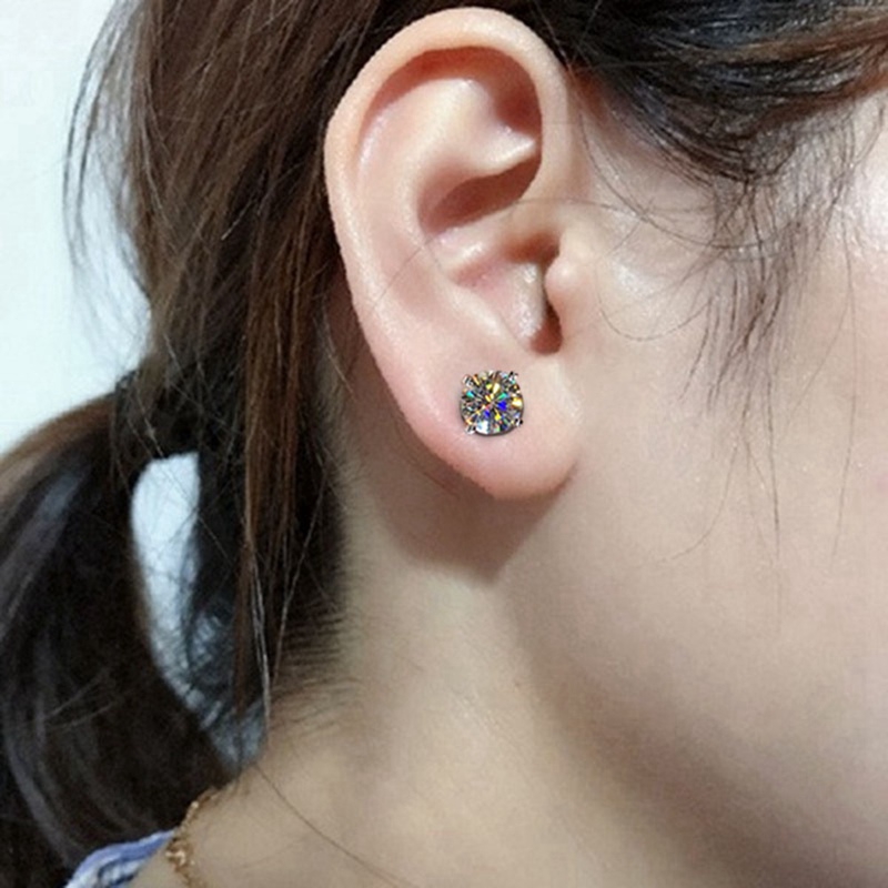 Khuyên Tai Bạc 18k 1CT Đính Đá Lấp Lánh