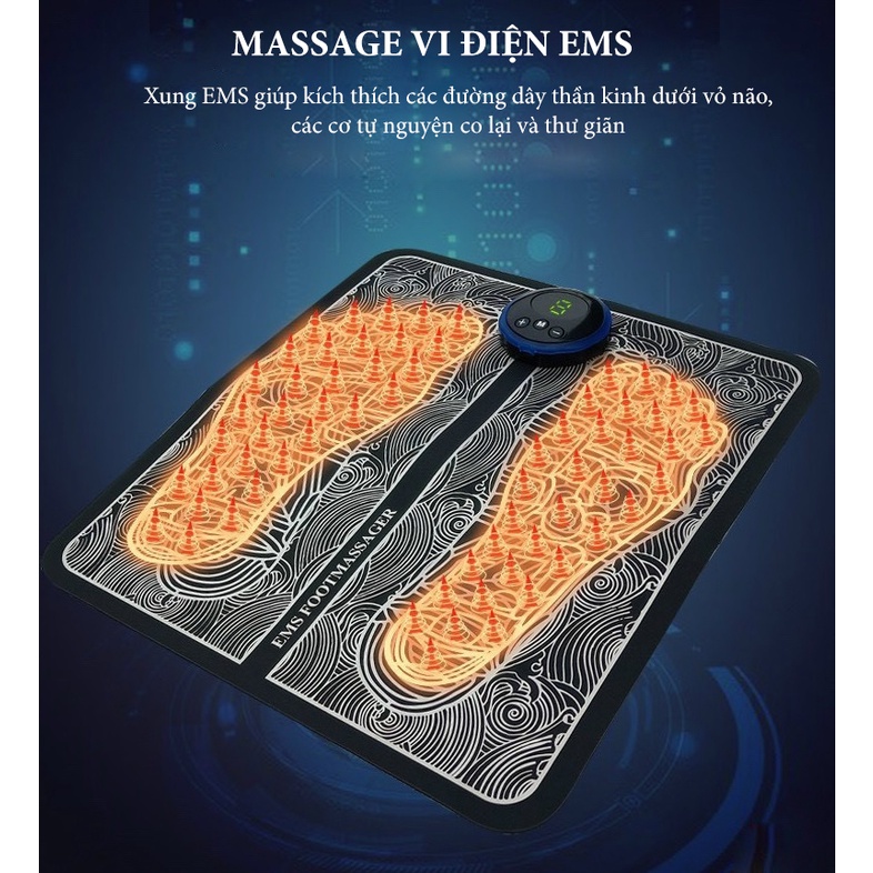 [Mẫu mới] Thảm massage chân thông minh EMS 8 chế độ, thảm điện mát xa bàn chân thư giãn cơ bắp, giảm đau mỏi chân