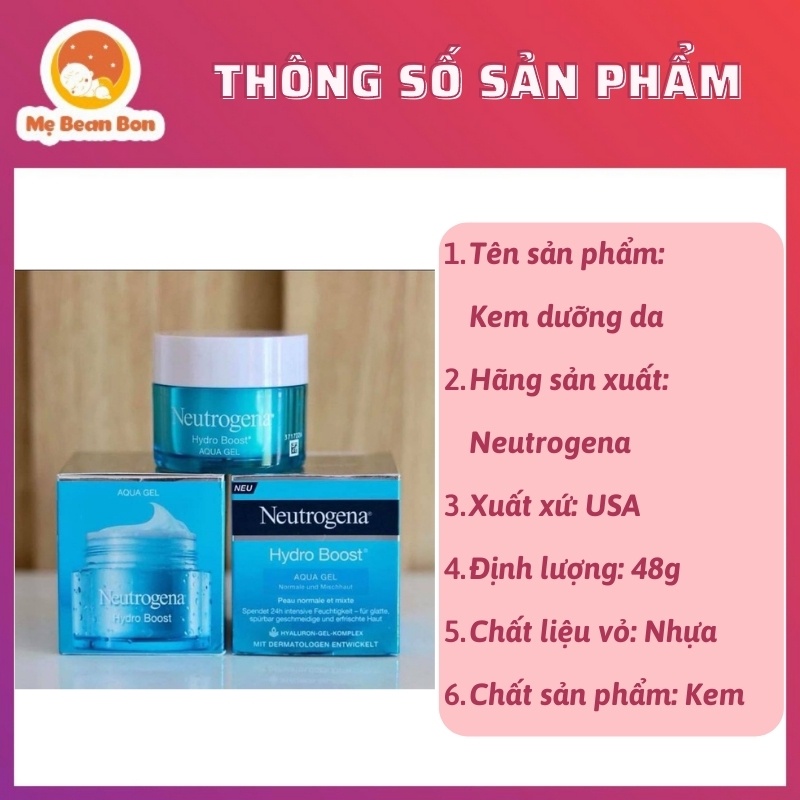 Kem dưỡng da Neutrogena Hydro Boost Water Gel (da dầu)/Gel Cream (da khô), (48g)