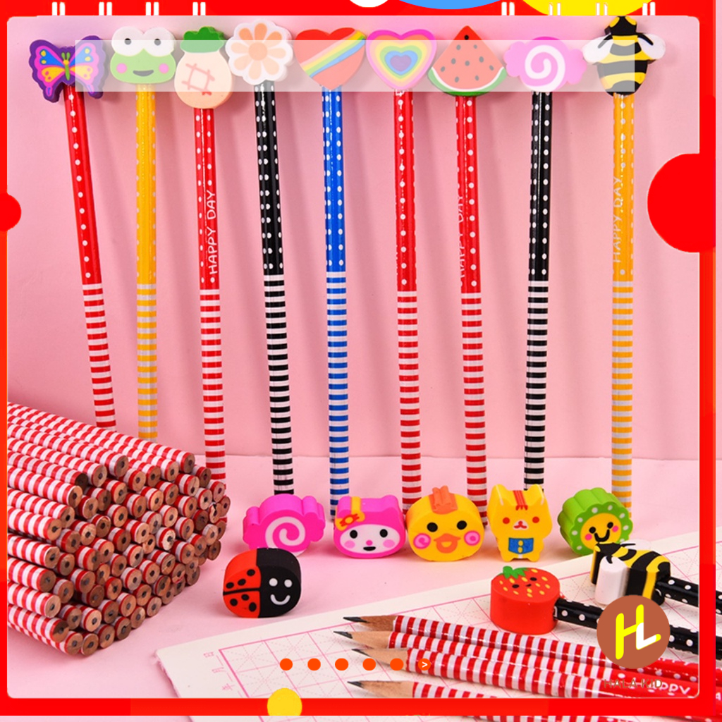 Bút chì gỗ  KÈM ĐẦU TẨY hình thú cute cho học sinh