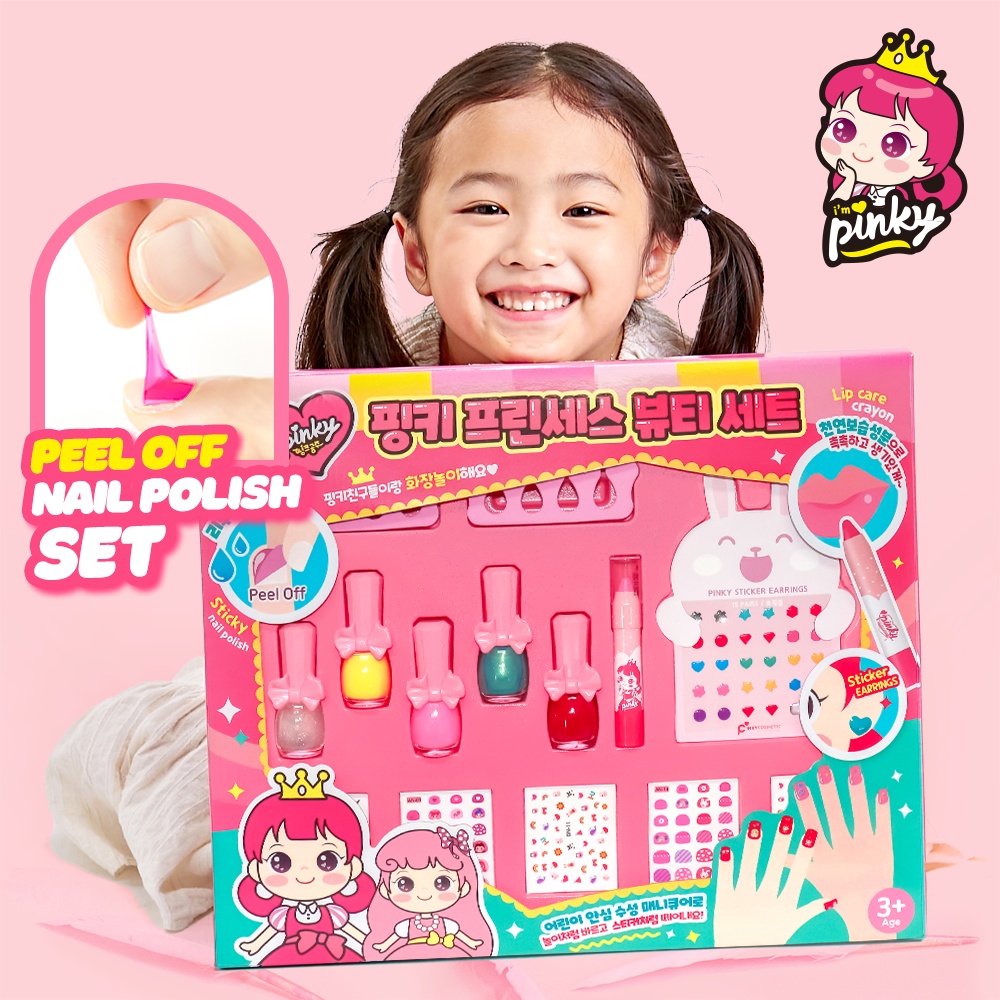 I'm Pinky Hộp quà trang điểm trẻ em sơn móng tay rẻ em son môi trẻ em hình dán bông tai