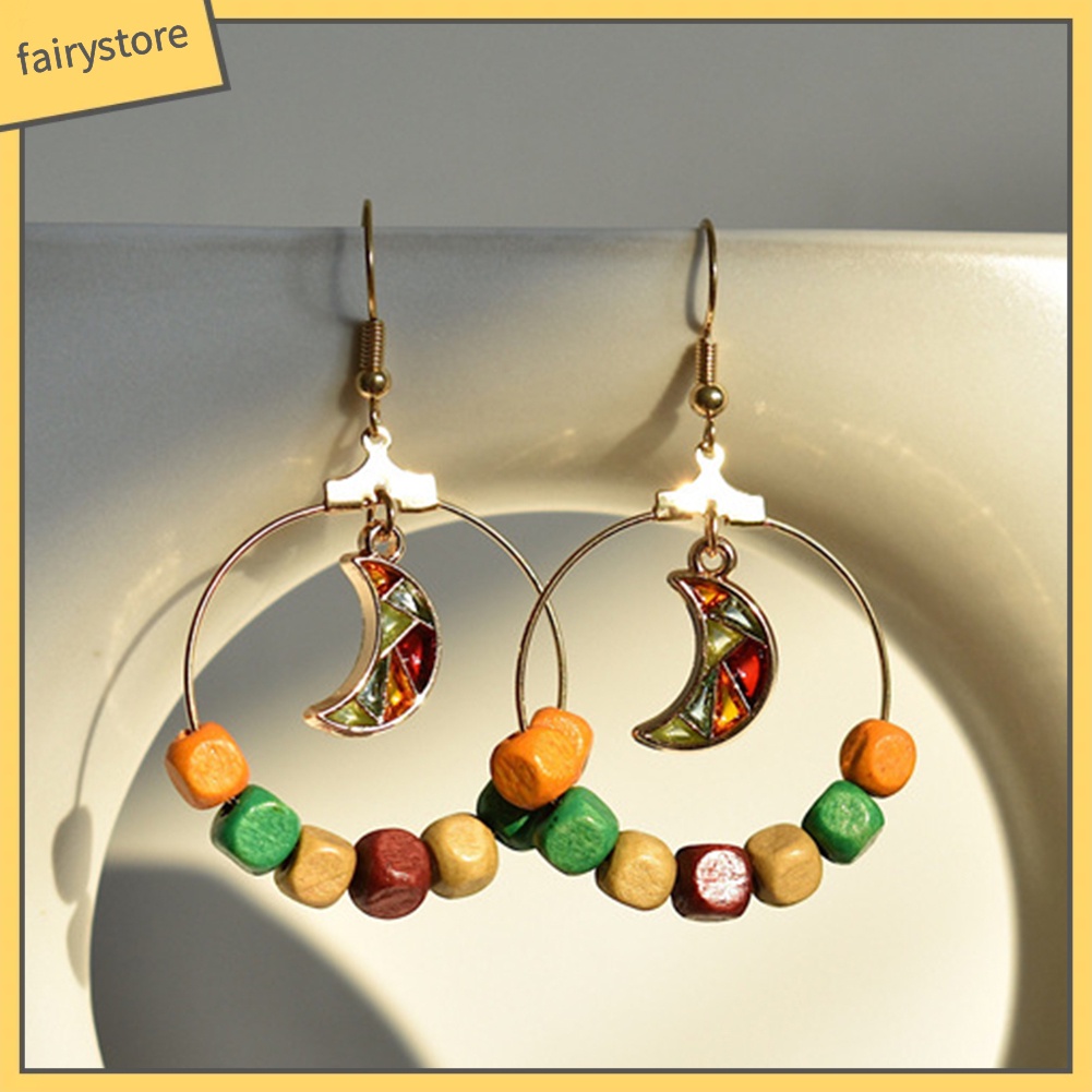 Bông Tai Hình Mặt Trăng Tròn Bằng Gỗ Dành Cho Nữ