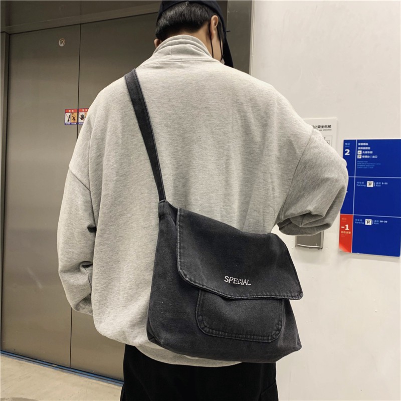 Túi canvas đeo chéo sức chứa lớn thời trang phong cách Hàn Quốc