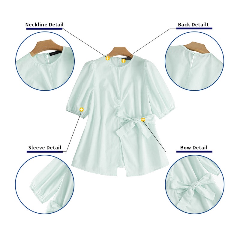 Áo kiểu Zanzea tay ngắn cổ tròn cột dây cài nút phong cách hàn quốc dành cho nữ