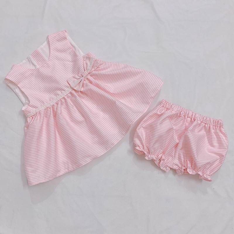 Set áo quần thêu nơ bé gái