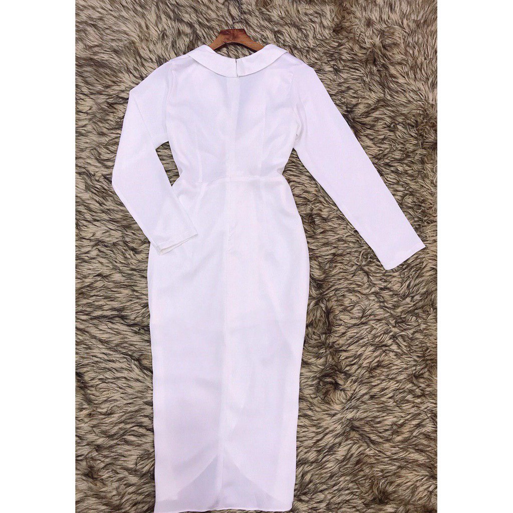 [ xả kho ] MiD Đầm trắng tinh khôi cổ V dài tay V1221 Mie Design kèm ảnh thật