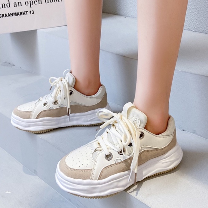 Giày Thể Thao Nữ Ulzzang Vintage, Giày Vải Cao Cấp Đế Độn 4cm Thắt Dây 2 Màu, Hàn Quốc Street Style - Iclassy_shoes