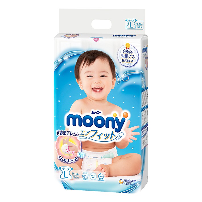 Bỉm Moony Xanh [FREESHIP] Bỉm Moony Xanh Tiêu Chuẩn Nội Điạ Nhật Dán/Quần Đủ Size NB90/S84/M64/L54/XL38