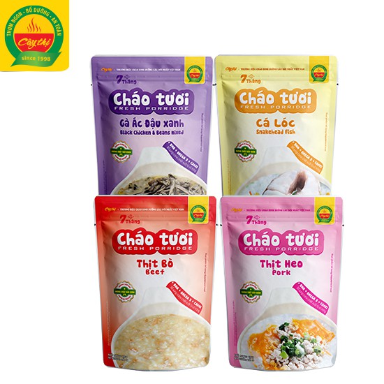 Combo 4 Gói Cháo Tươi Cây Thị: Gà Ác Đậu Xanh, Cá Lóc, Thịt Bò, Thịt Heo