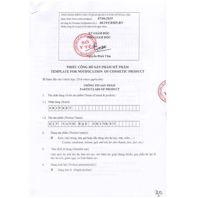 Xịt nano bạc Skinkey lọ 15ml hỗ trợ tái tạo da, mờ sẹo, mờ thâm do thủy đậu, zona