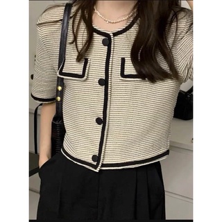 Áo dạ tweed ngắn tay viền đen basic