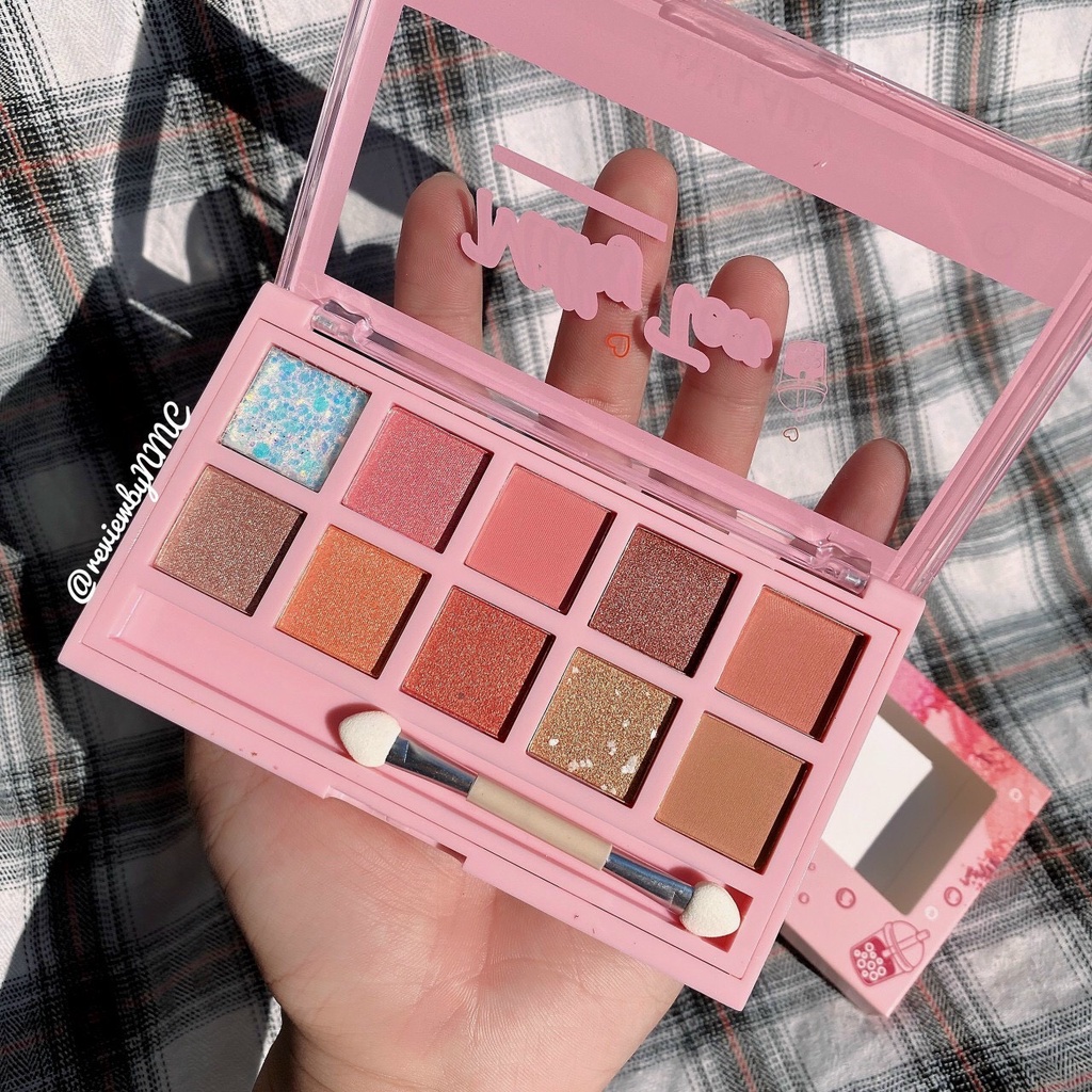 Bảng Phấn Mắt Kèm Cọ 10 Ô ANYLADY Milky Tea/ Coffee Love Eyeshadow &  ANYLADY  Cheese Happy Hoa Cúc