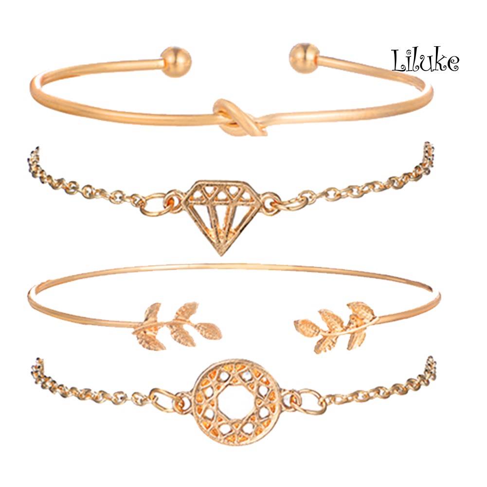 Set 4 Vòng Tay Hợp Kim Hở Kiểu Dáng Retro Thời Trang Cho Nữ