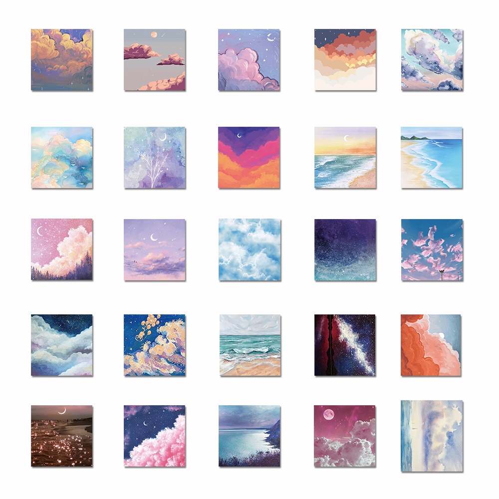 Bộ 50 miếng sticker dán trang trí laptop chống thấm nước hình phong cảnh đẹp mắt