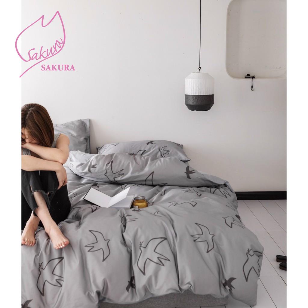 Sales Chính Hãng- Chăn Ga Gối Cotton Lụa 60s Chim Én Xám Lông Chuột - BST Chăn Ga Gối Cotton Organic Black&White