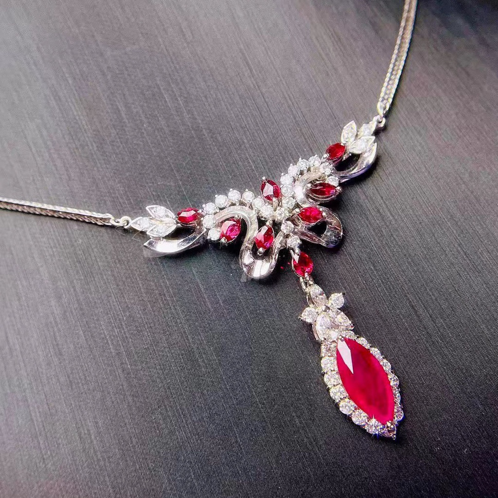 Mới Vòng cổ Mặt Hoa Đính Đá Ruby Sang Trọng Cho Nữ-JHS2-P