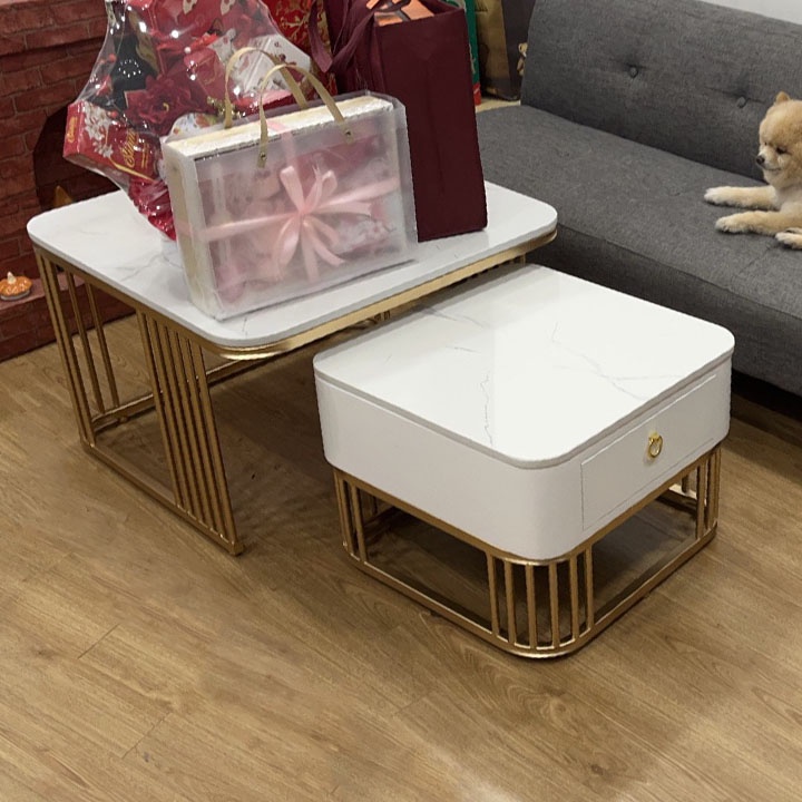 Bàn trà sofa FUNHOUSE mặt đá cẩm thạch phong cách hiện đại 2 tầng cao cấp -A12