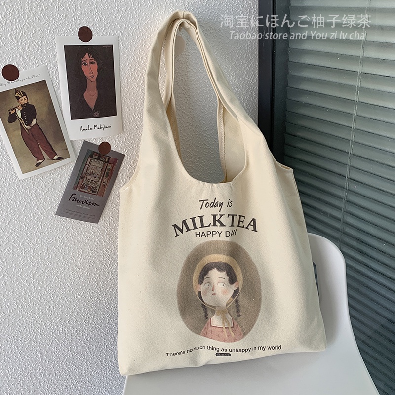 Túi Xách Đeo Vai Vải Bạt Cỡ Lớn In Hình One-Đàn Phong Cách Nhật Bản Dành Cho Nữ 2021