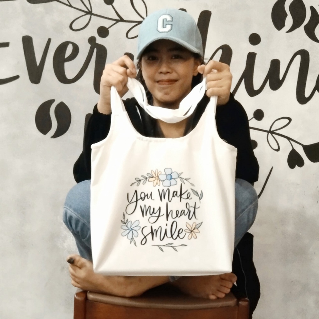 Túi tote, vải canvas 100% poli cao cấp, phong cách thời trang ulzzang, có khoá miệng xịn xò YOU MAKE MY HEART SMILE K34