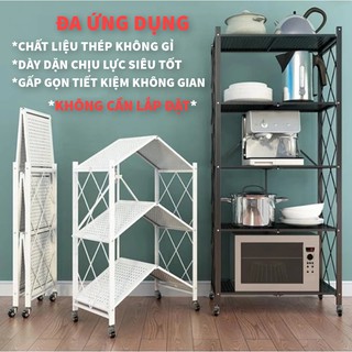 Kệ sắt gấp gọn đa năng 3 tầng, 4 tầng, 5 tầng có bánh xe - dễ dàng tháo lắp, tải trọng 200kg để đồ nhà bếp