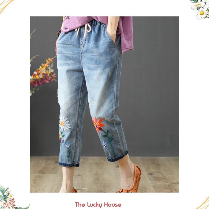 Quần jean thêu dáng baggy vải mềm chất mát QB17