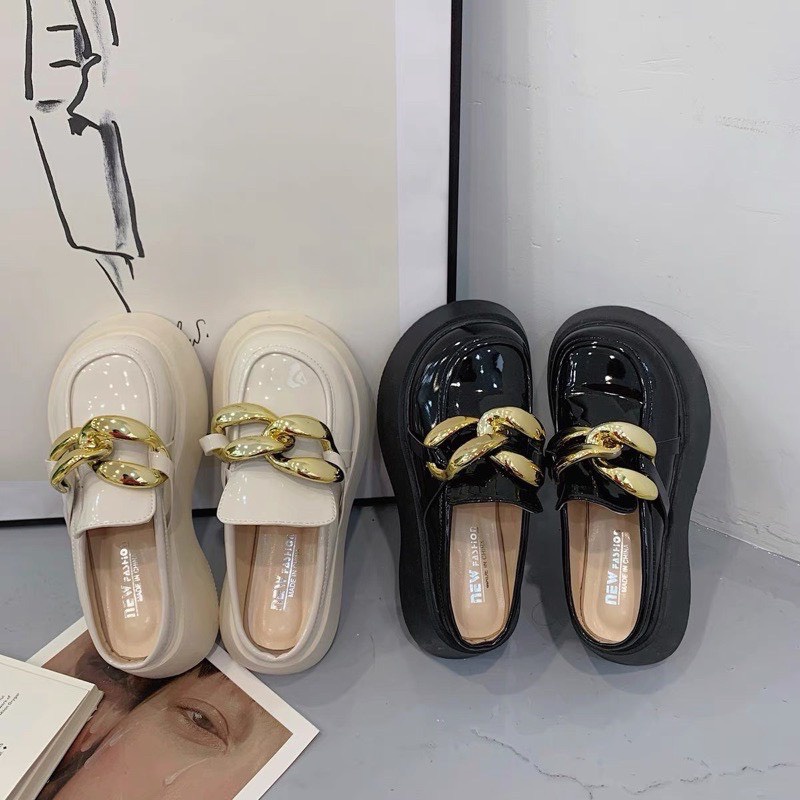 GIÀY OXFORD THẤP CỔ MŨI TRÒN GIÀY SỤC ULZZANG CÓ XÍCH ĐẾ BÁNH MÌ