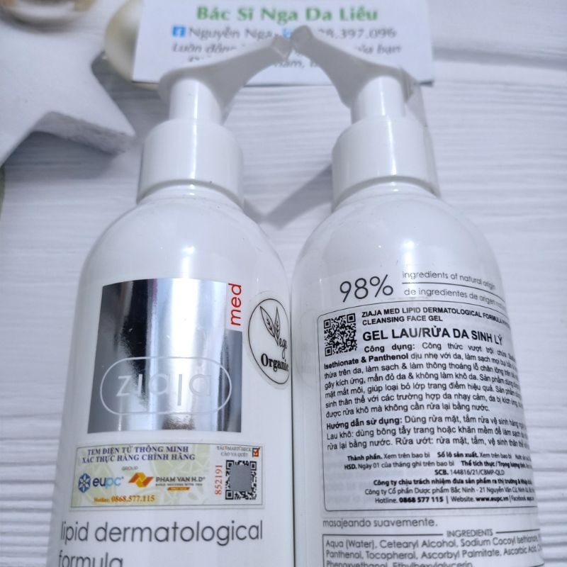 ✅ Gel Lau/Rửa Da Sinh Lý Ziaja Med Lipid Dermatological Formula Physioderm Cleasing Face Gel 200ml
