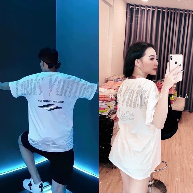 Áo phông gắn đá 2 mặt LVT/ áo phông unisex nam nữ