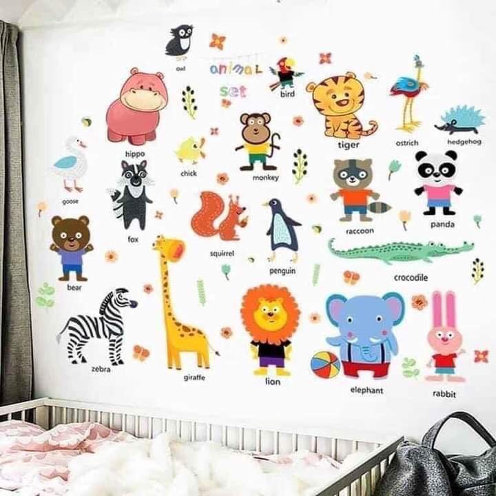 DECAL DÁN TƯỜNG HÌNH VƯỜN THÚ KÈM TIẾNG ANH CHO BÉ)