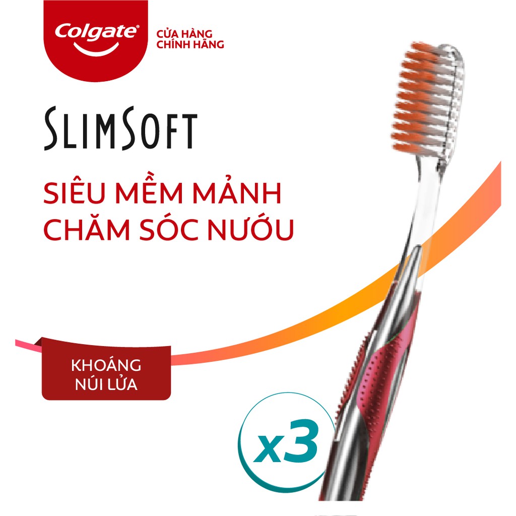 Bộ 3 bàn chải đánh răng Colgate SlimSoft Advanced khoáng núi lửa siêu mềm mảnh chăm sóc nướu