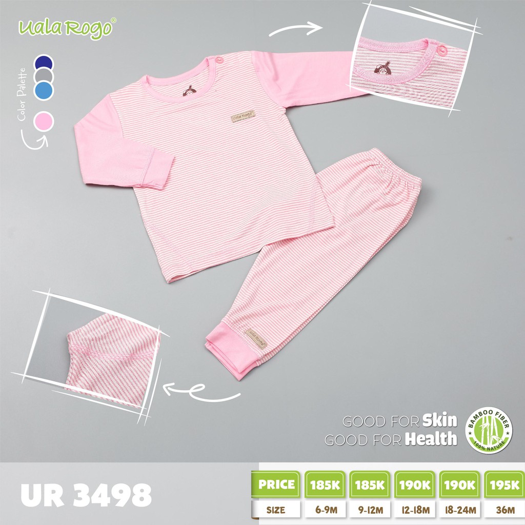 Bộ dài tay cài vai bamboo sợi tre kẻ nhỏ cao cấp mềm mịn thoáng mát thấm hút tốt cho bé trai bé gái 3498 UALA ROGO