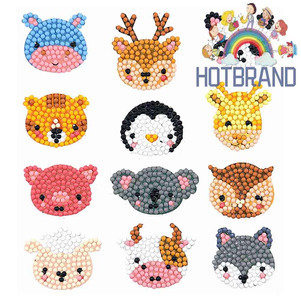 Bộ 12 Sticker Đầu Động Vật Đính Đá Nhiều Màu Sắc Trang Trí Nghệ Thuật