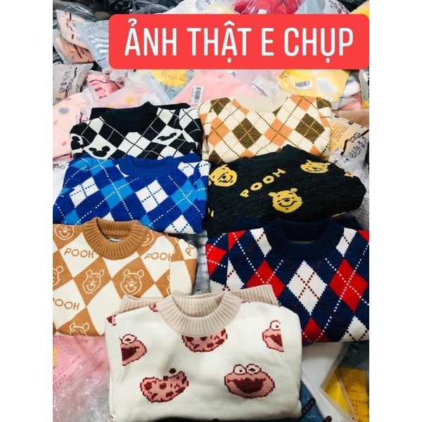 Áo len lót nỉ style Hàn Quốc hoạ tiết hoạt hình lót nỉ cho bé trai và bé gái