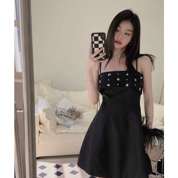 Đầm Váy 2 Dây Xoè Đính Hạt Ngọc