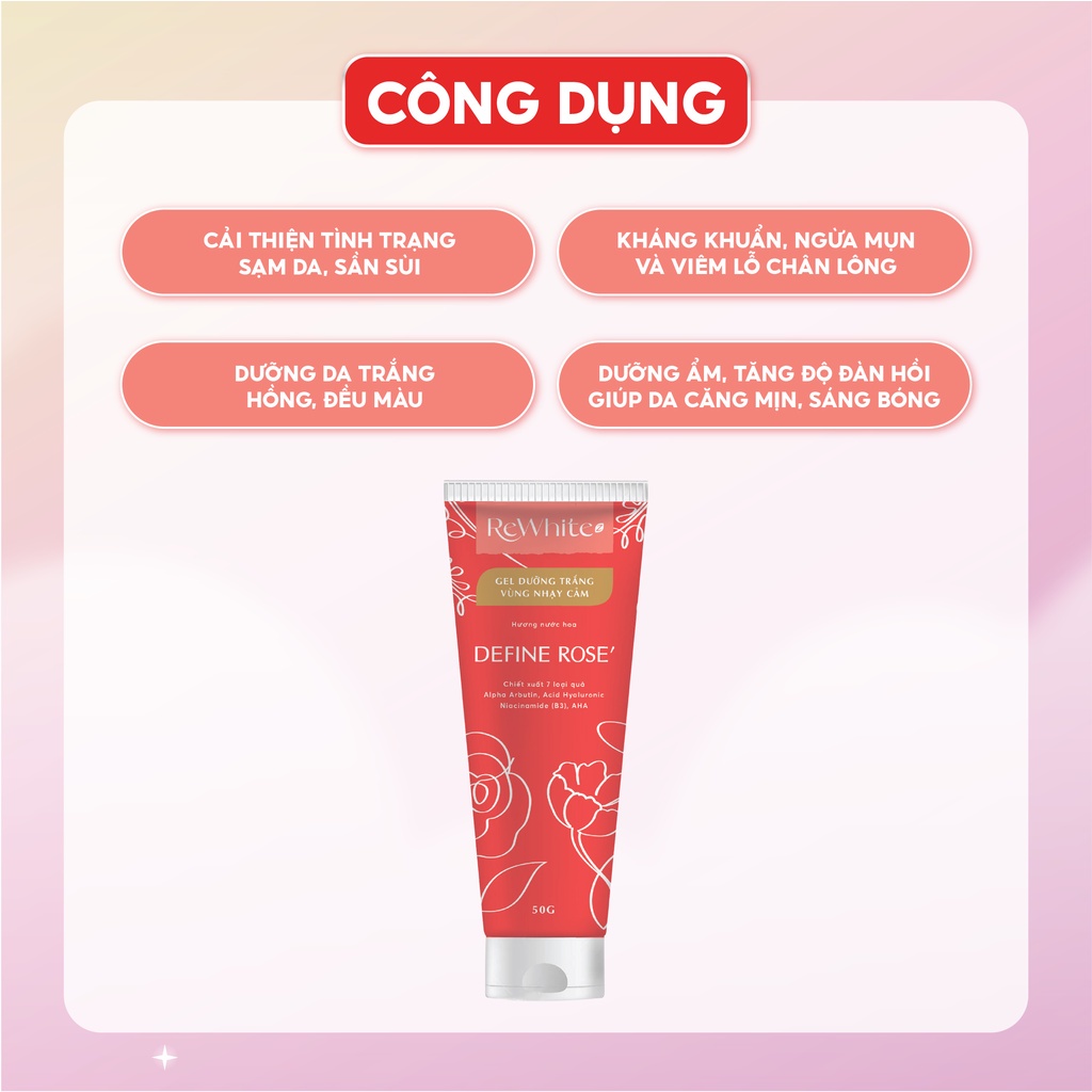 Bộ sản phẩm Gel dưỡng trắng vùng nhạy cảm REWHITEZ Define Rose Gabriella Happiness Tuýp Giúp Kháng Khuẩn Cấp Ẩm Tuýp 50g