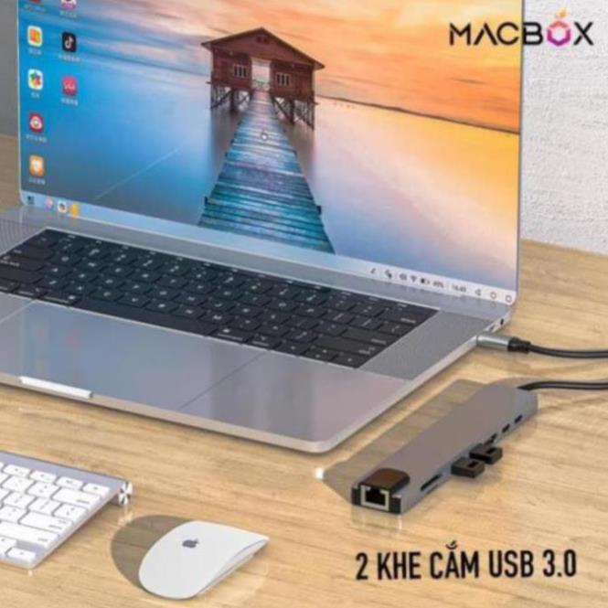 Hub Type C 8in1 - Cổng chuyển đổi HUB USB Type-C to HDMI, USB 3.0, SD, TF, RJ45, PD Type-C cho Laptop Macbook