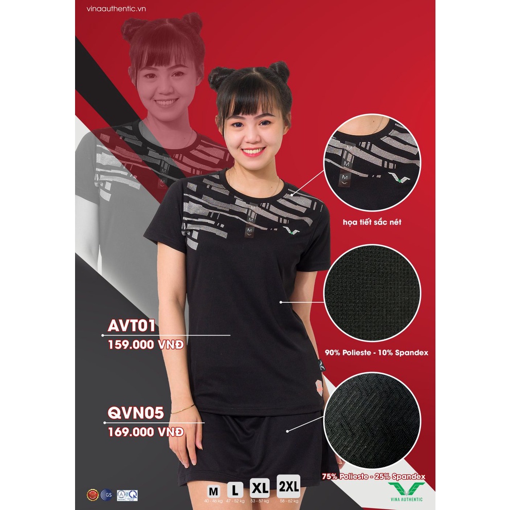 XẢ KHO CẮT MÃ- Áo thun nữ cầu lông cao cấp, thấm hút tốt- hàng chính hãng VINA- chuẩn thi đấu#