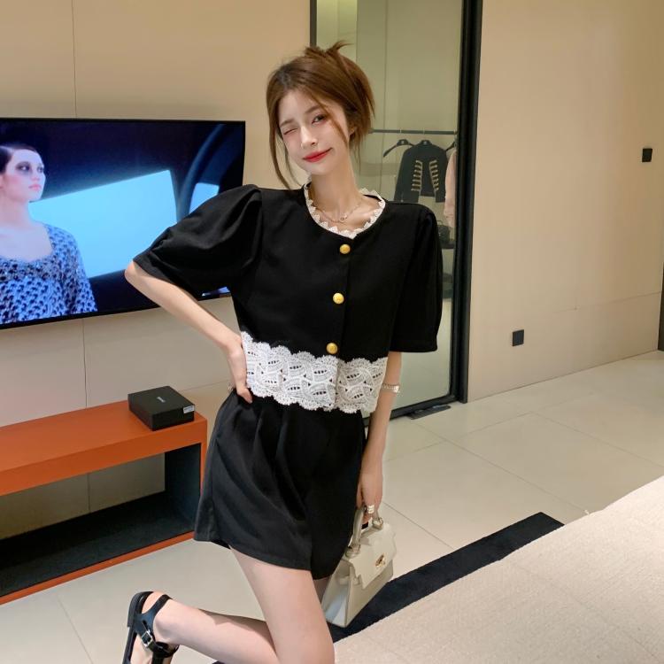 Áo lửng SUXI ngắn tay phối ren thời trang mùa hè dành cho nữ