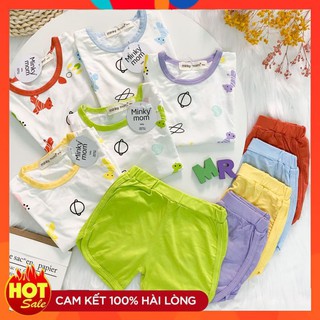 Bộ Cộc Tay Cho Bé Hàng Thun Lạnh Hãng Minky Mom Cao Cấp Cổ Màu Nền Trắng Họa Tiết Cho Bé 6 - 19Kg