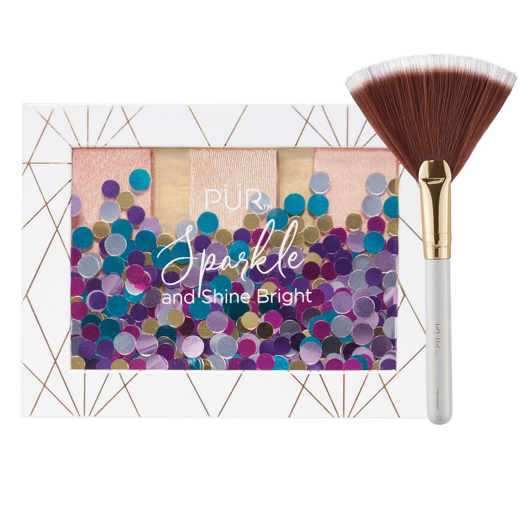 PUR - Bảng Phấn Bắt Sáng 3 Ô Sparkle and Shine Bright Travel Highlighter Palette &amp; Fan Brush