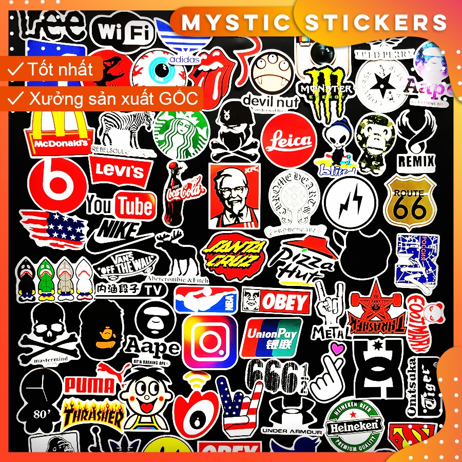 [LOGO] 100 Sticker chống nước trang trí, set mix ,dán xe laptop mũ bảo hiểm vali...