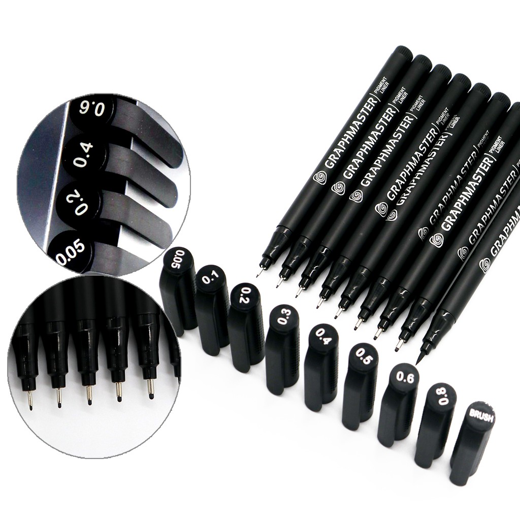 SeamiArt Set 3 / 6 / 9 Bút Vẽ Màu Đen Chống Nước Tiện Dụng