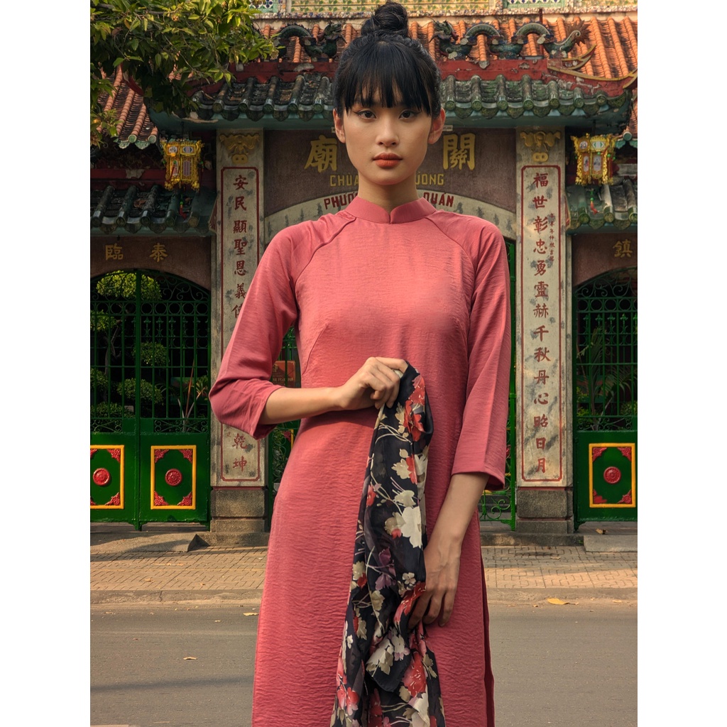 Set Áo Dài Rosemary Lụa Tây Thi Hồng Đất