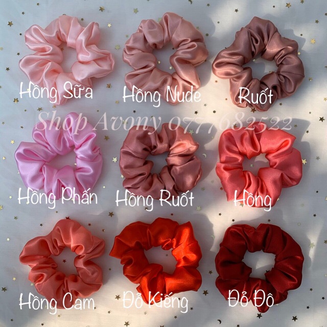 Dây cột tóc vải scrunchies vải lụa bóng sắc màu pb3