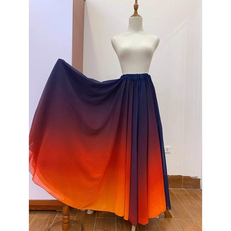 [ Nhiều màu ] Chân váy múa xoè tròn 360 độ , 720 độ chất vải voan chiffon ombre chuyển màu