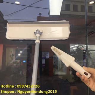 [TẶNG KÈM TẤM VẢI LAU 25K] Cây lau kính kèm thanh cọ kính và giặt vải cán dài từ 75cm đến 120cm tiện ích TD2015-A3