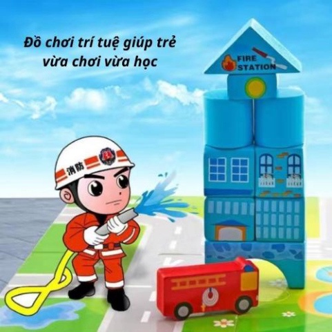 Đồ chơi xếp hình, lắp ghép mô hình thành phố thông minh bằng gỗ cao cấp cho bé trai, gái 2 3 4 5 6 tuổi. Đồ chơi trẻ em